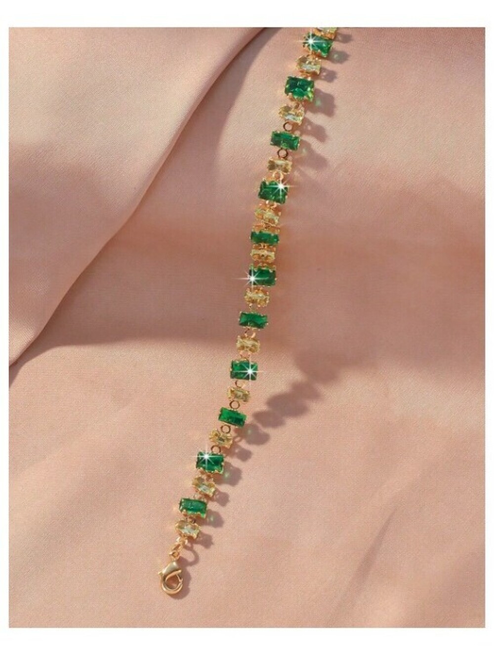 Light and dark green - Bracelet - Gold - CZs - 7-9"